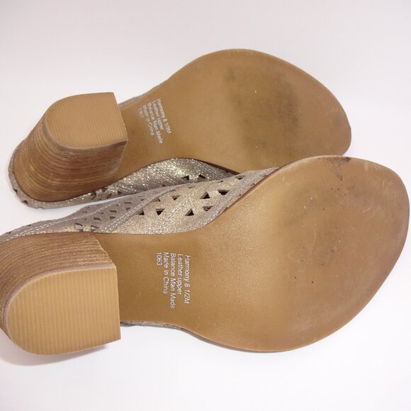 Womens Steve Madden Harmony Gold Leather Mules 8.5M 8.5 Cutouts Heels Shoes - Picture 8 of 9